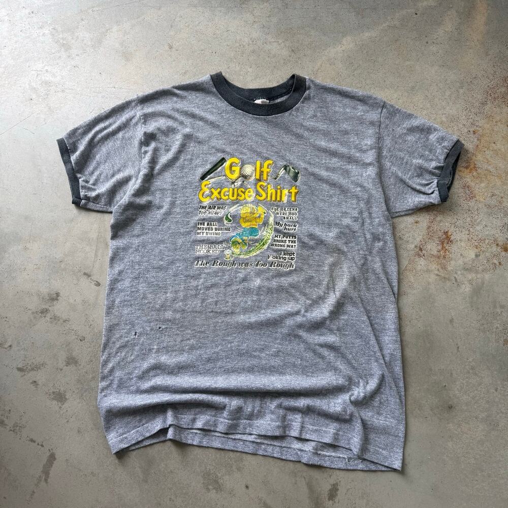 Vintage 80’s Golf Excuse Shirt Funny Classic Iron On Retro Ringer T-shirt Size L